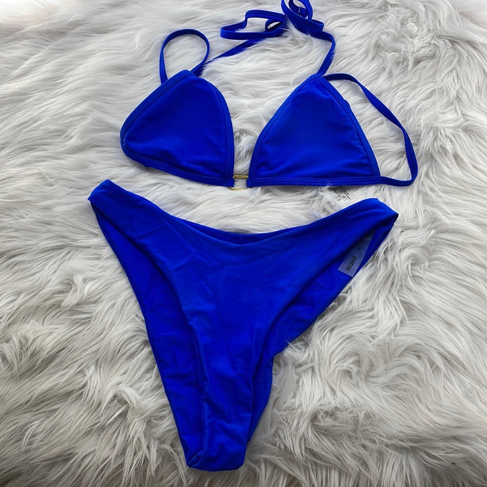 Shein | baroque halter bikini with beach skirt